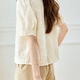 Elegant Commuter Floral Embroidered Crew Neck Blouse
