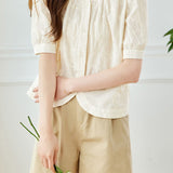 Elegant Commuter Floral Embroidered Crew Neck Blouse