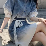 Elegant Commuter Gradient Tie-dye Blouse & Mini Skirt Two-piece Set