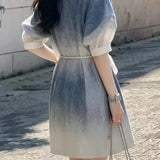 Elegant Commuter Gradient Tie-dye Blouse & Mini Skirt Two-piece Set
