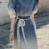 Elegant Commuter Gradient Tie-dye Blouse & Mini Skirt Two-piece Set