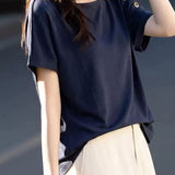 Elegant Off-shoulder Cap Sleeve Button Short Sleeve T-shirt
