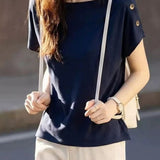 Elegant Off-shoulder Cap Sleeve Button Short Sleeve T-shirt