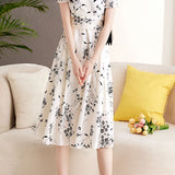 French Elegant Chiffon V-neck Floral Short Sleeve Dress