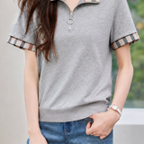 Casual Commuter Plaid Spliced Zip-up T-shirt