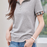 Casual Commuter Plaid Spliced Zip-up T-shirt