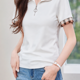 Casual Commuter Plaid Spliced Zip-up T-shirt