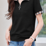 Casual Commuter Plaid Spliced Zip-up T-shirt
