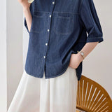 Casual Commuter Seven-point Stitched Denim Shirt