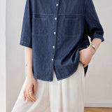 Casual Commuter Seven-point Stitched Denim Shirt