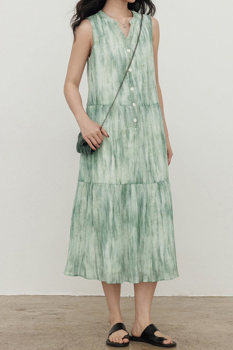 Elegant Commuter V-neck Half-button Tank Dress