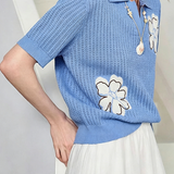 Fresh Commuter Floral Embroidered Short Sleeve Knit Top