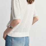 Fresh Commuter Floral Embroidered Short Sleeve Knit Top