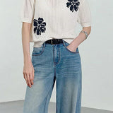 Fresh Commuter Floral Embroidered Short Sleeve Knit Top