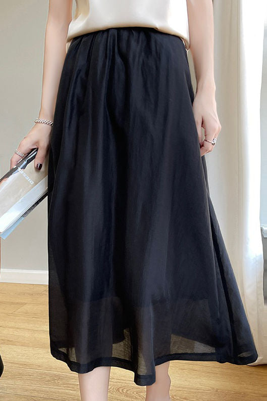 Casual Draped Ruched Double-layer Midi Skirt