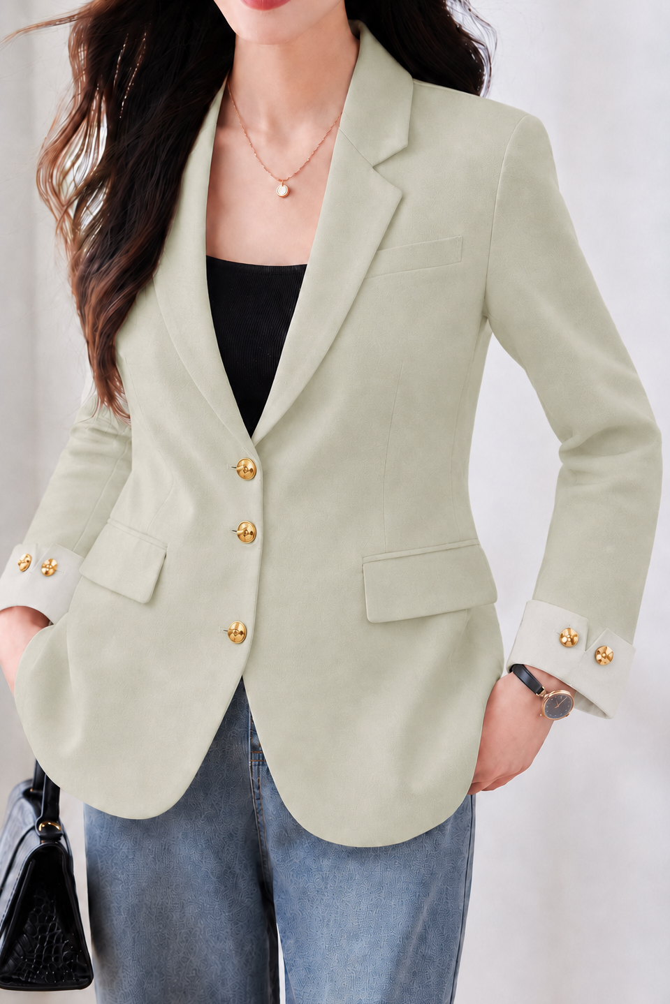 Graceful Commuter Color Contrast Cuffed Blazer Jacket