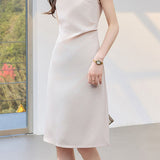 Minimalist Commuter Square Neck Ruched Sleeveless Dress