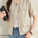 Elegant Commuter Crew Neck Single-breasted Short Sleeve Blazer Jacket