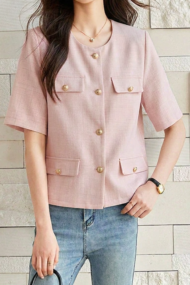 Elegant Commuter Crew Neck Single-breasted Short Sleeve Blazer Jacket