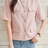 Elegant Commuter Crew Neck Single-breasted Short Sleeve Blazer Jacket