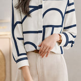Light Luxury Commuter Wavy Abstract Printed Long Sleeve Blouse