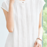 Commuter Stand Collar Vertical Pin-tuck Blouse