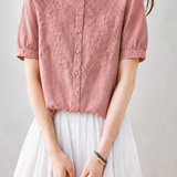 Artistic Commuter Embroidered Seven-point Sleeve Blouse