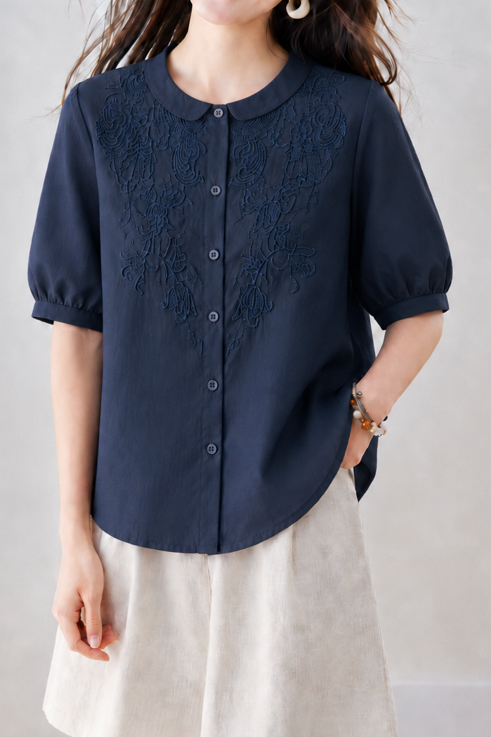 Artistic Commuter Embroidered Seven-point Sleeve Blouse