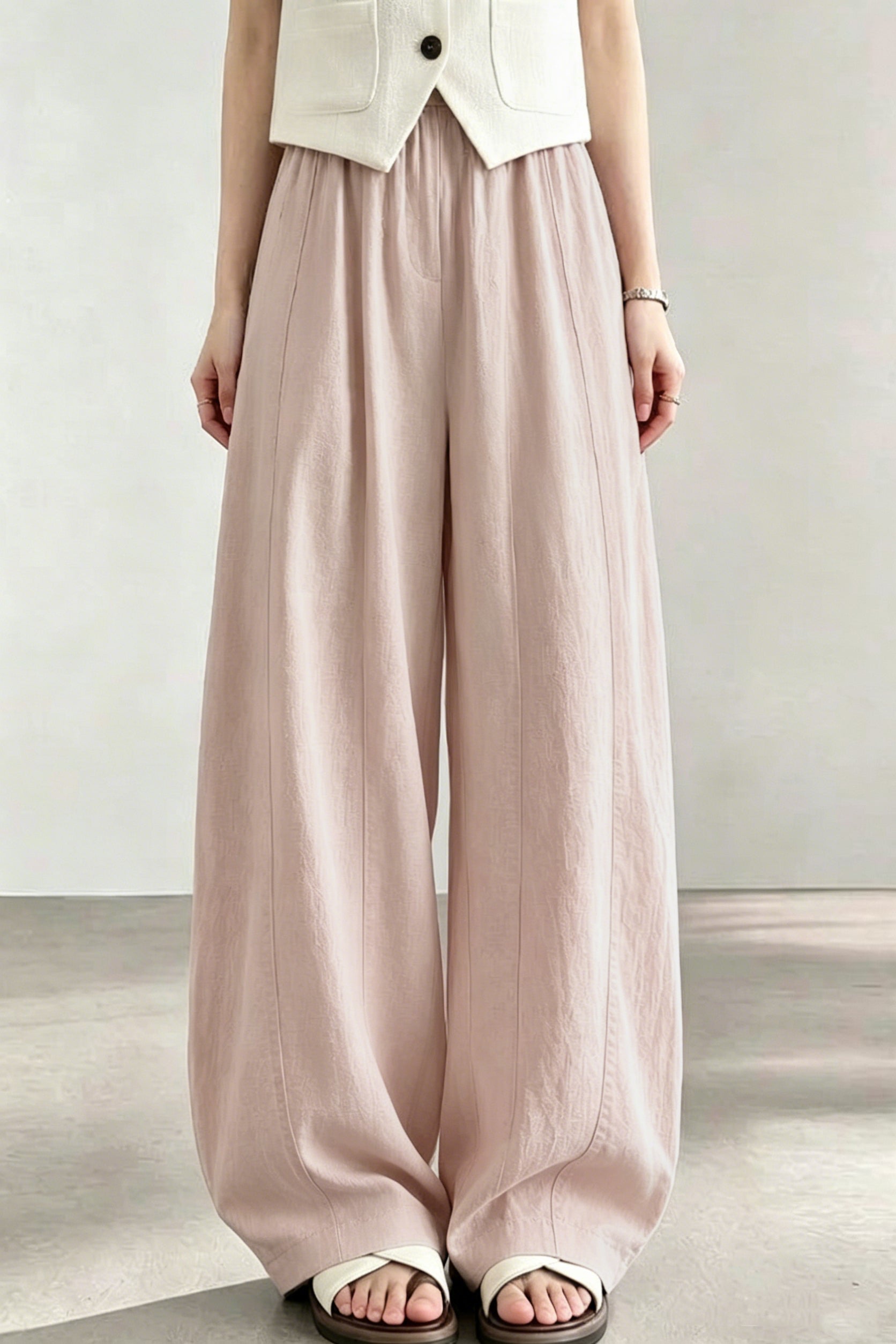 Casual High Waist Ice Silk Draped Curved Wide-leg Pants