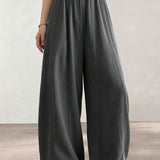 Casual High Waist Ice Silk Draped Curved Wide-leg Pants