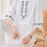 Elegant Commuter Floral Embroidered Seven-point Sleeve Blouse