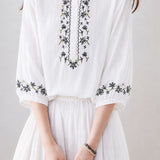Elegant Commuter Floral Embroidered Seven-point Sleeve Blouse