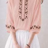 Elegant Commuter Floral Embroidered Seven-point Sleeve Blouse