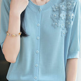 Delicate Elegant 3D Floral Lyocell Tencel Knit Top