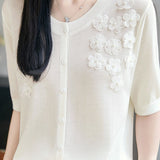 Delicate Elegant 3D Floral Lyocell Tencel Knit Top