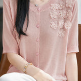 Delicate Elegant 3D Floral Lyocell Tencel Knit Top