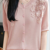 Delicate Elegant 3D Floral Lyocell Tencel Knit Top