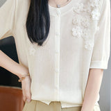 Delicate Elegant 3D Floral Lyocell Tencel Knit Top