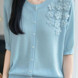 Delicate Elegant 3D Floral Lyocell Tencel Knit Top