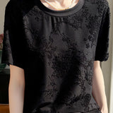 Graceful Elegant Silk Jacquard Crew Neck Short Sleeve T-shirt