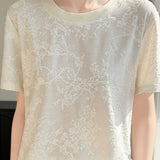 Graceful Elegant Silk Jacquard Crew Neck Short Sleeve T-shirt