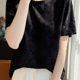 Graceful Elegant Silk Jacquard Crew Neck Short Sleeve T-shirt