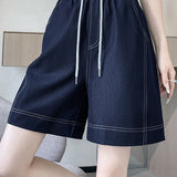 Casual Commuter Color Contrast Waist Denim Five-point Shorts