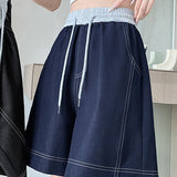 Casual Commuter Color Contrast Waist Denim Five-point Shorts
