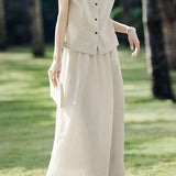 Casual Striped Cap Sleeve Blouse And Midi Skirt Two-piece Set