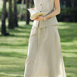 Casual Striped Cap Sleeve Blouse And Midi Skirt Two-piece Set