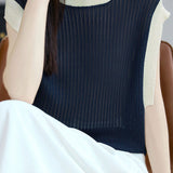Elegant Commuter Crew Neck Tencel Sleeveless Knit Top