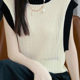 Elegant Commuter Crew Neck Tencel Sleeveless Knit Top