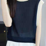 Elegant Commuter Crew Neck Tencel Sleeveless Knit Top