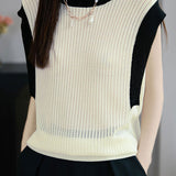 Elegant Commuter Crew Neck Tencel Sleeveless Knit Top